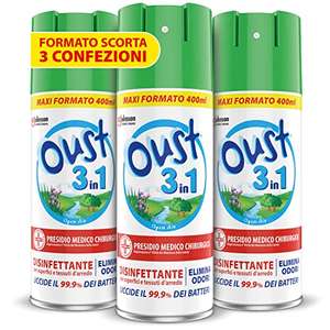 Oust 3 in 1 Spray Elimina Odori Disinfettante - 3 Confezioni da 400ml