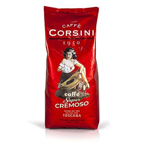 Corsini Caffè SuperCremoso, Caffè in Grani Forte e Cremoso, Confezione da 1 kg di Chicchi di Caffè Tostati