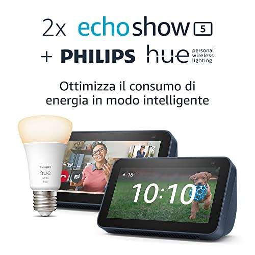 2 Echo Show 5 + 1 Lampadina Philips HUE