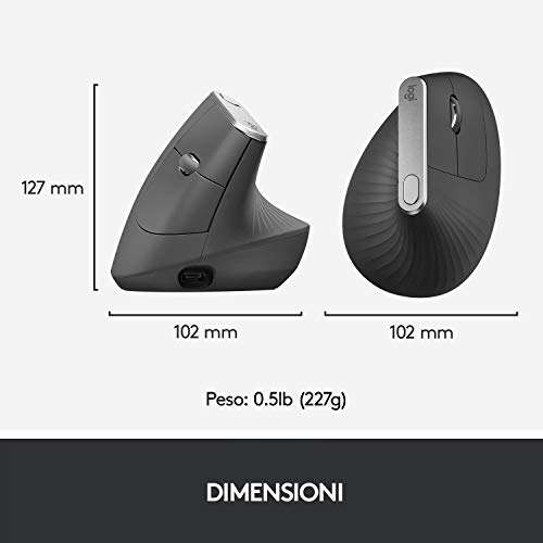 Logitech - MX Mouse verticale [Wireless ergonomico, multi-dispositivo]