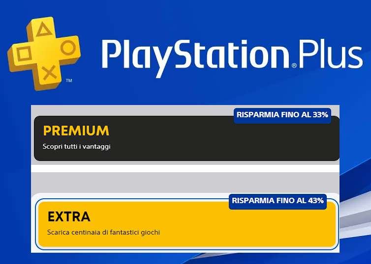 PlayStation Plus - Sconti sugli abbonamenti a 12 mesi - Extra -43%, Premium -33%