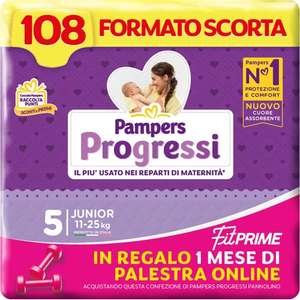 Pannolini Pampers Progressi & Fit Prime Junior, Taglia 5 (11-25 Kg) [ Prezzo comprensivo di Cashback]