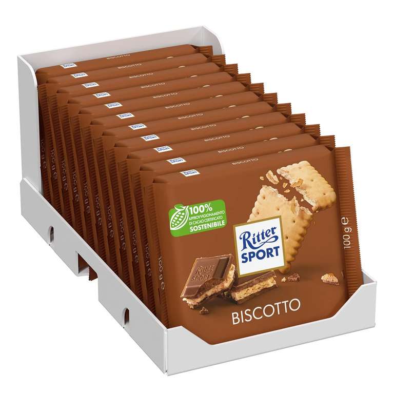 RITTER SPORT Biscotto | Tavoletta di Cioccolato al latte ripiena, con biscotto (11 pezzi x 100g)