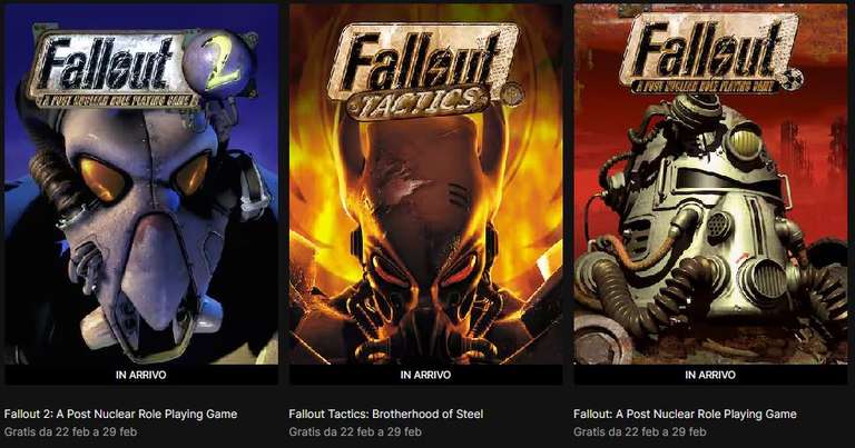 [PC] Giochi GRATIS: Fallout, Fallout Tactics, Fallout 2 dal 22/02 @ Epic Games Store