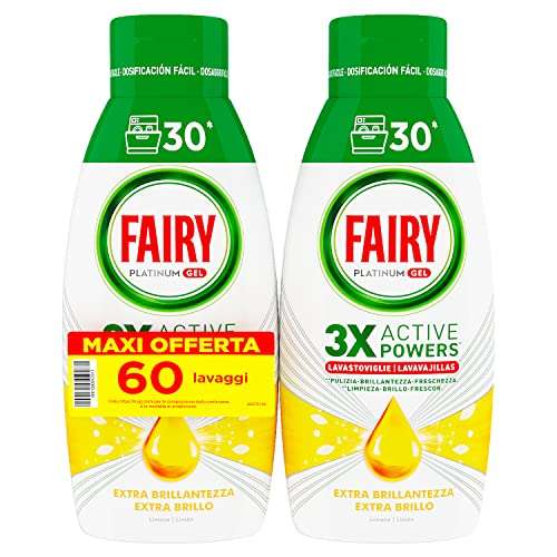 Fairy Detersivo Lavastoviglie Gel Liquido [60 Lavaggi, Confezione Da 2 Bottiglie]