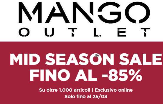 Mango Outlet Saldi di Mezza Stagione fino al 85% di sconto (come ad esempio Blusa Donna 4.9€ invece di 19.9€)