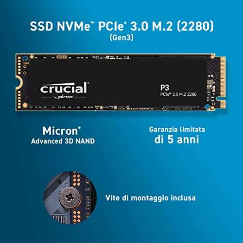 SSD Crucial P3 [500GB, PCIe 3.0, 3D, NAND, NVMe, M.2 ]