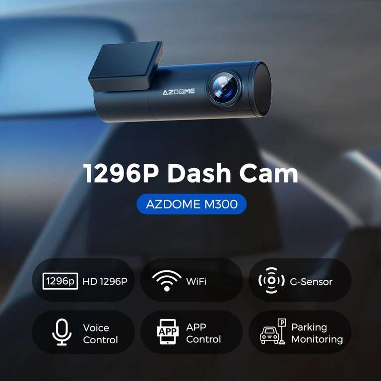 Dash Cam AZDOME M300 Car DVR 1296P WiFi- [con controllo vocale, visione notturna G-Sensor 24H]