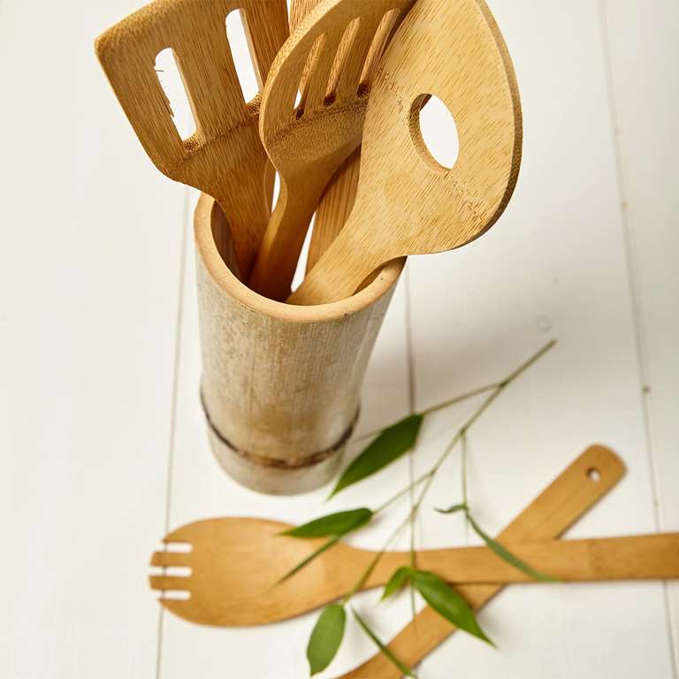 SET UTENSILI DA Cucina Legno Di Bambu' 3 Pezzi Mestoli Vari Per
