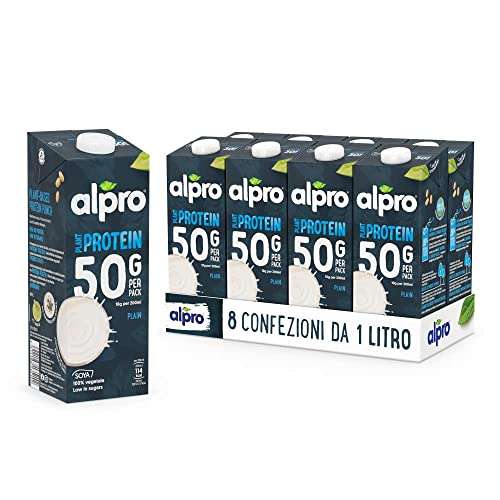 ALPRO PROTEIN 50g Bevanda alla SOIA, 100% vegetale  Con vitamine B2, B12 e  D (8 confezioni x 1 Litro) »