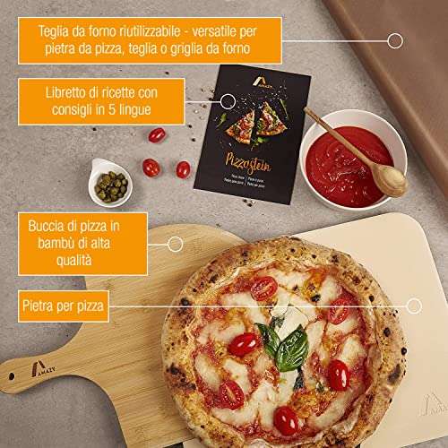 AMAZY Pietra refrattaria per Pizza da Forno + Pala in bambù e accessori »