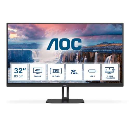 AOC Q32V5CE - Monitor QHD [32 pollici, 2560 x 1440, 75 Hz]