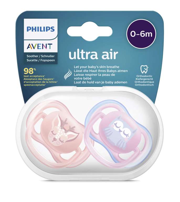 Philips Avent SCF085/02 - Succhietto Ultra air, ortodontico & senza BPA (0-6  m, 2 pezzi) »