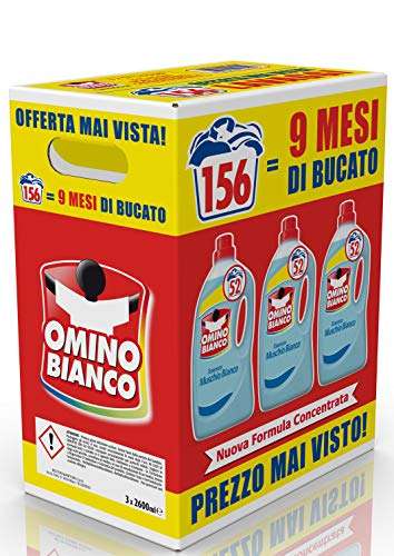 Omino Bianco - Detersivo Lavatrice Liquido, 156 Lavaggi, 2600 ml x 3 Confezioni