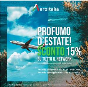 Aeroitalia Prenota oggi e domani e approfitta del 15% di Sconto! Biglietti da 16.99€