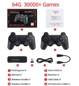 X2 Plus Game Stick 4K HD Console per videogiochi 2.4G con Doppio Controller [Game Stick 64GB per N64/PSP/PS1/GBA]