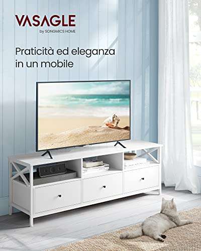 Mobile bianco per TV VASAGLE con 3 cassetti e struttura in acciaio (per TV  fino a 65) »