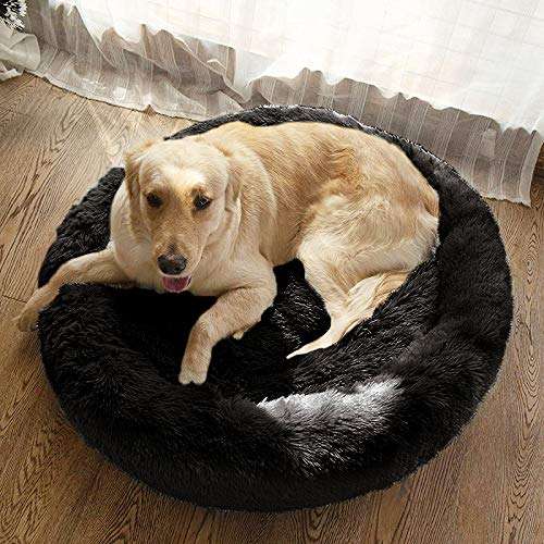 AICSYRM Cuccia rotonda per cani e gatti, con ciambella [Colore Nero XXXL 110*85cm]