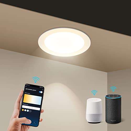 Aigostar Faretto LED Smart da incasso con controllo vocale [12W, Wi-Fi, dimmerabile 3000-6500K]