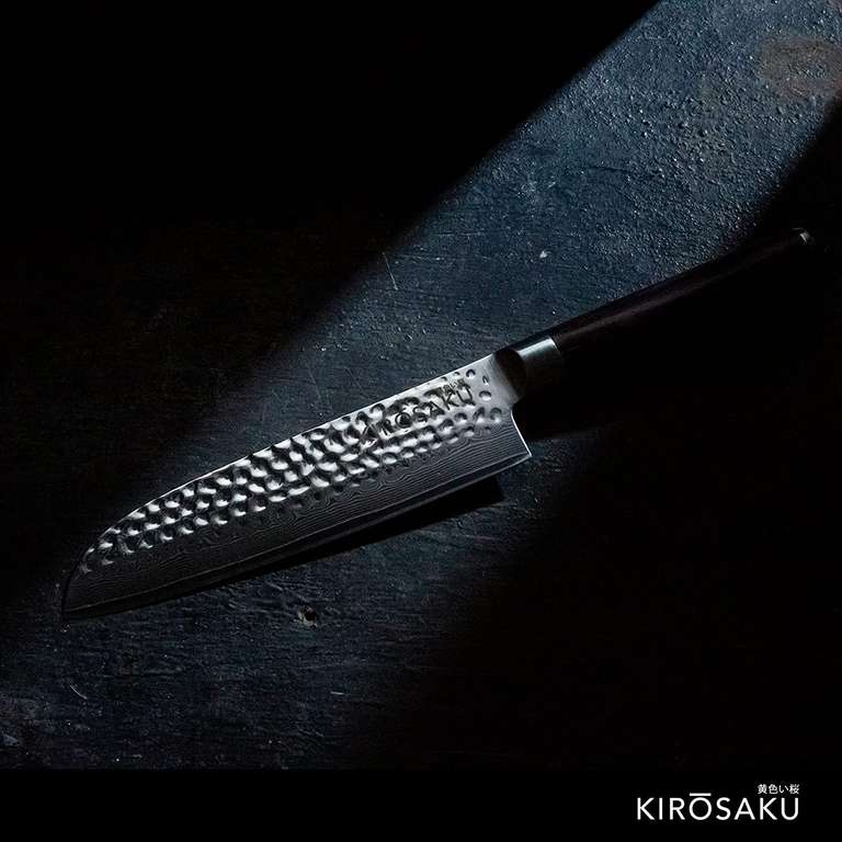 Kirosaku - Coltello Giapponese da Cucina Santoku in Acciaio Damasco: 18 cm [usato come nuovo]