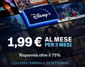Disney Plus a 1,99 €/mese per 3 mesi!