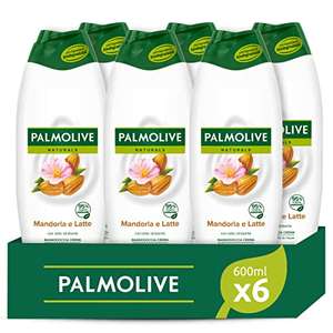 Palmolive, Bagnoschiuma Naturals, Bagnodoccia Crema Per Il Corpo Con Latte e Mandorla, 6 Flaconi Da 600 ml