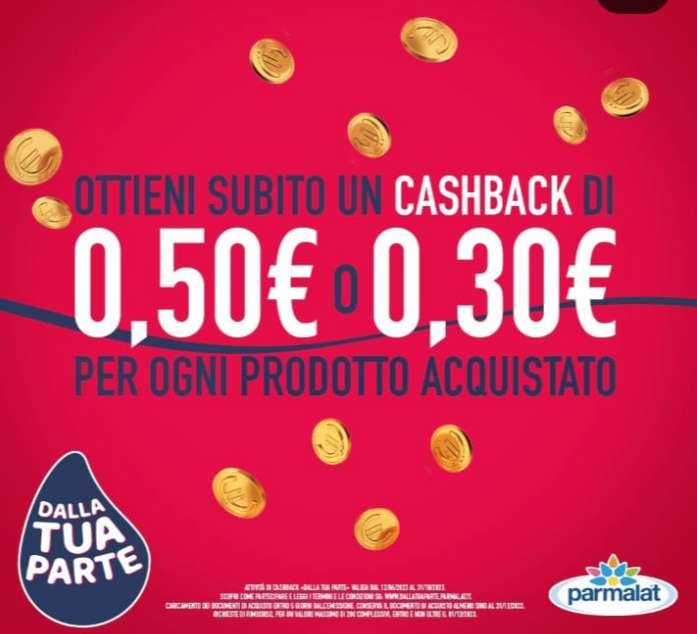 Cashback fino a 20€ su Parmalat, Zymil, Chef (cumulativo: chiedi l'accredito quando vuoi)