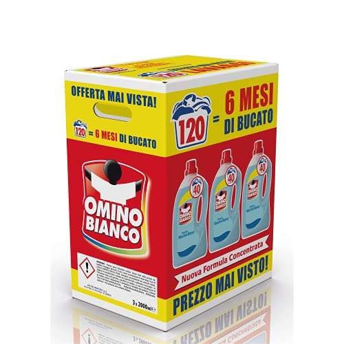 Omino Bianco - Detersivo Lavatrice Liquido, 120 Lavaggi [con Essenza di Muschio Bianco, 2000 ml x 3 Confezioni]