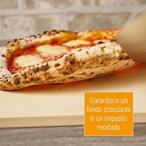 Amazy Pietra Refrattaria per Pizza da Forno, incl. PALA pizza e RICETTARIO–Pietra  per Cottura Pizza dal sapore italiano (38x30x1,5cm)