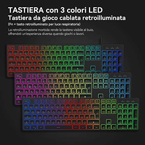 Set Tastiera e Mouse Cablata [RGB, tastiera retro illuminata, QWERTY]