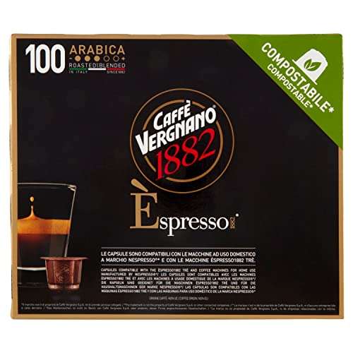 Caffè Vergnano 1882 Èspresso capsule compostabili [Arabica, pack 100 capsule]