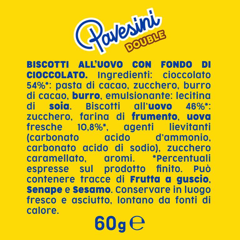 Pavesi Pavesini Double, Snack Croccante con Cioccolato Fondente, Confezione da 60 gr