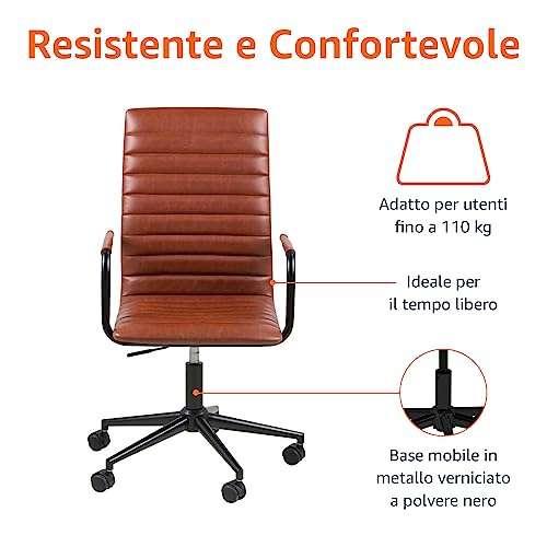 Amazon Basics | Sedia da ufficio in ecopelle (58 x 58 x 103 cm, marrone)
