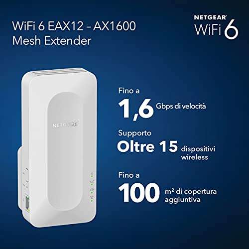 NETGEAR Ripetitore WiFi 6 Mesh AX1600 EAX12: Amplia la tua copertura WiFi in modo semplice e veloce!