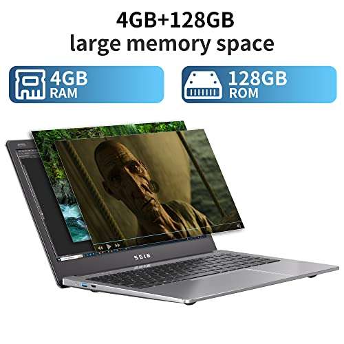 SGIN PC 15,6 Notebook, Windows 11 4GB DDR4, 128GB ROM , Memoria Espandibile SSD da 1 TB e TF da 256 GB Expanded, Intel Celeron N4020C