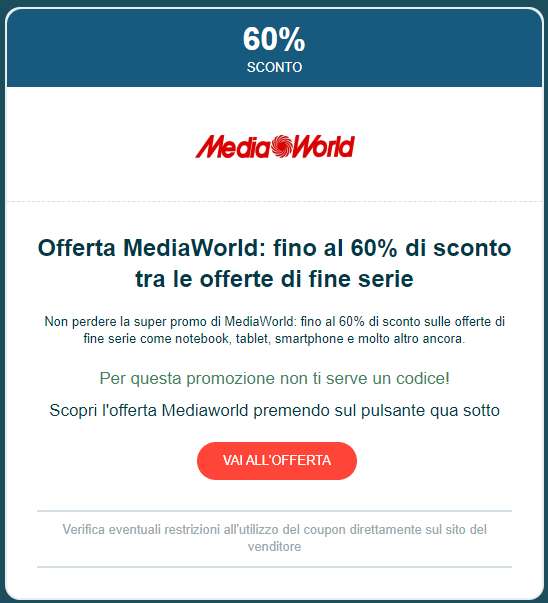 MediaWorld: fino al 60% di sconto sulle offerte di fine serie [ritiro in negozio gratuito]