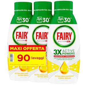 Fairy Platinum Gel Lavastoviglie 90 Lavaggi, 1 confezione da 3 bottiglie Profumo Di Limone