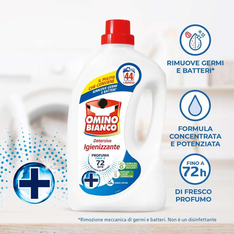 Omino Bianco Detersivo Lavatrice Igienizzante Liquido, 3 x 1760ml (132 lavaggi totali)