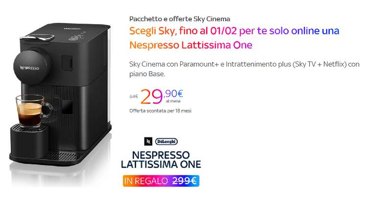 Sky Cinema + Paramount+ Intrattenimento [Con Lattissima One in regalo] a 29.9€ invece di 44€ per 18 mesi
