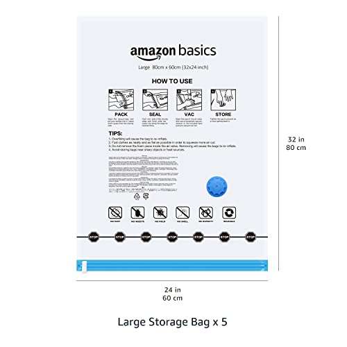 Amazon Basics | Sacchetti Sottovuoto con Pompa Manuale (grande, 5 pezzi)