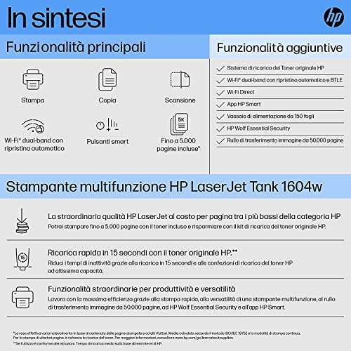 HP LaserJet Stampante multifunzione Tank 1604w [Toner, bianco e nero]
