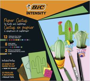 Kit BIC Intensity Cactus | Pennarelli e Fineliner: cancelleria creativa con accessori e Libro Istruzioni