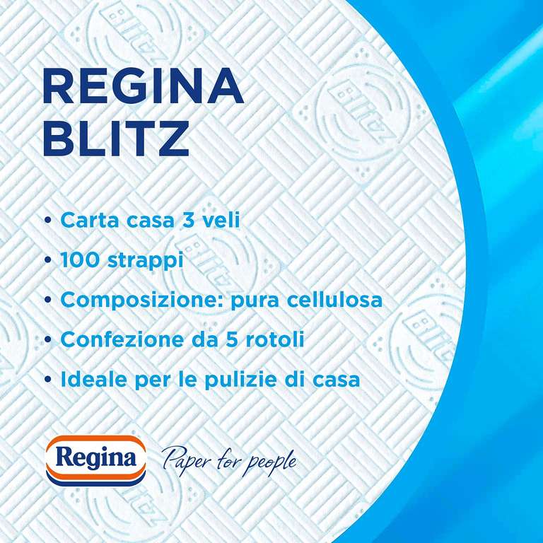 Regina Blitz Carta Casa, Confezione da 1 Rotolo, 100 Maxi Fogli a 3 Veli