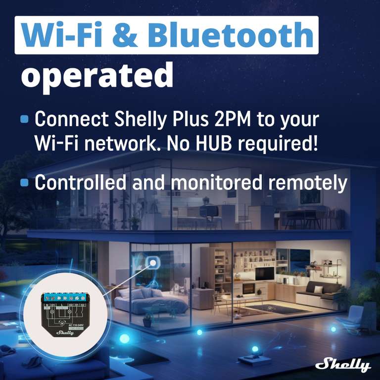 Shelly Plus 2PM, Confezione de 2, Interruttore a Relè 16A, Wi-Fi e Bluetooth