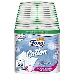 Foxy Cotton | Carta igienica 5 veli | 56 rotoli | 120 strappi per rotolo