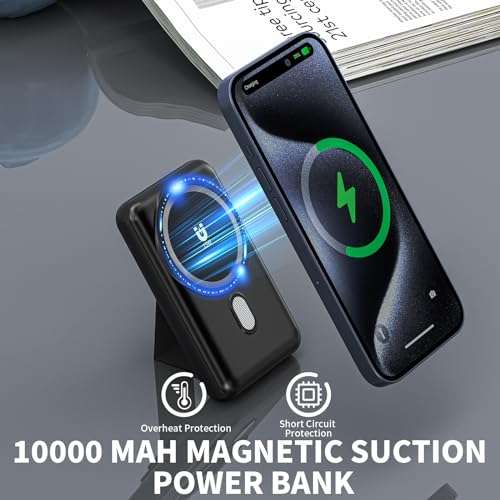 Powerbank da 10000mAh con ricarica magnetica (Iphone, USB C tramite cavo)