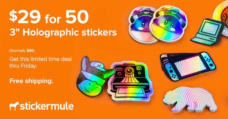 StickerMule - 50 Adesivi olografici personalizzati