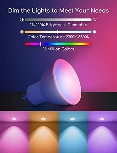Aigostar Lampadine Smart Alexa GU10 SL2 [WIFI, LED 4.9W, 420LM, App Alexa/Google Home,1 pezzo]