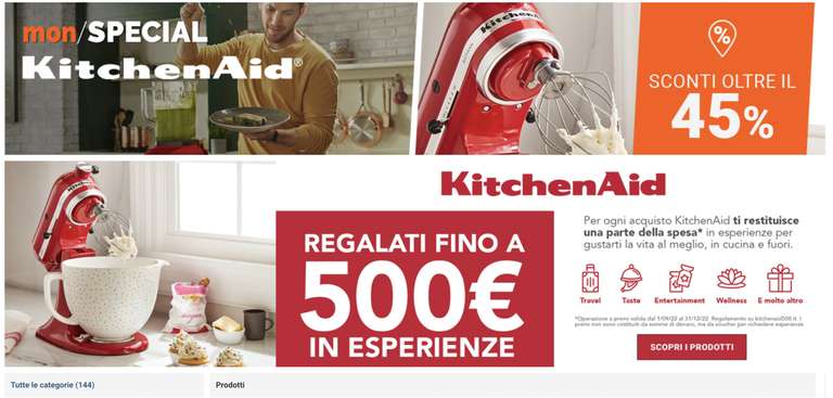 Acquista un prodotto in promozione KitchenAid e regalati fino a 500€ di esperienze