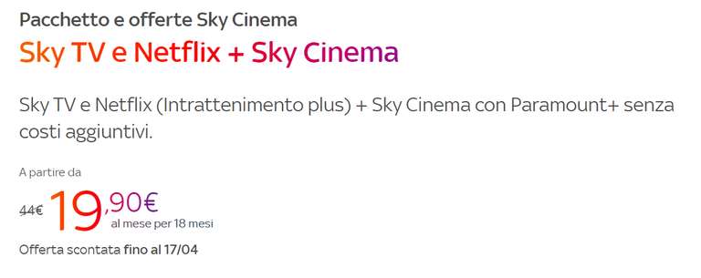 Sky TV e Netflix + Sky Cinema + Paramount a 19.9€ per 18 mesi